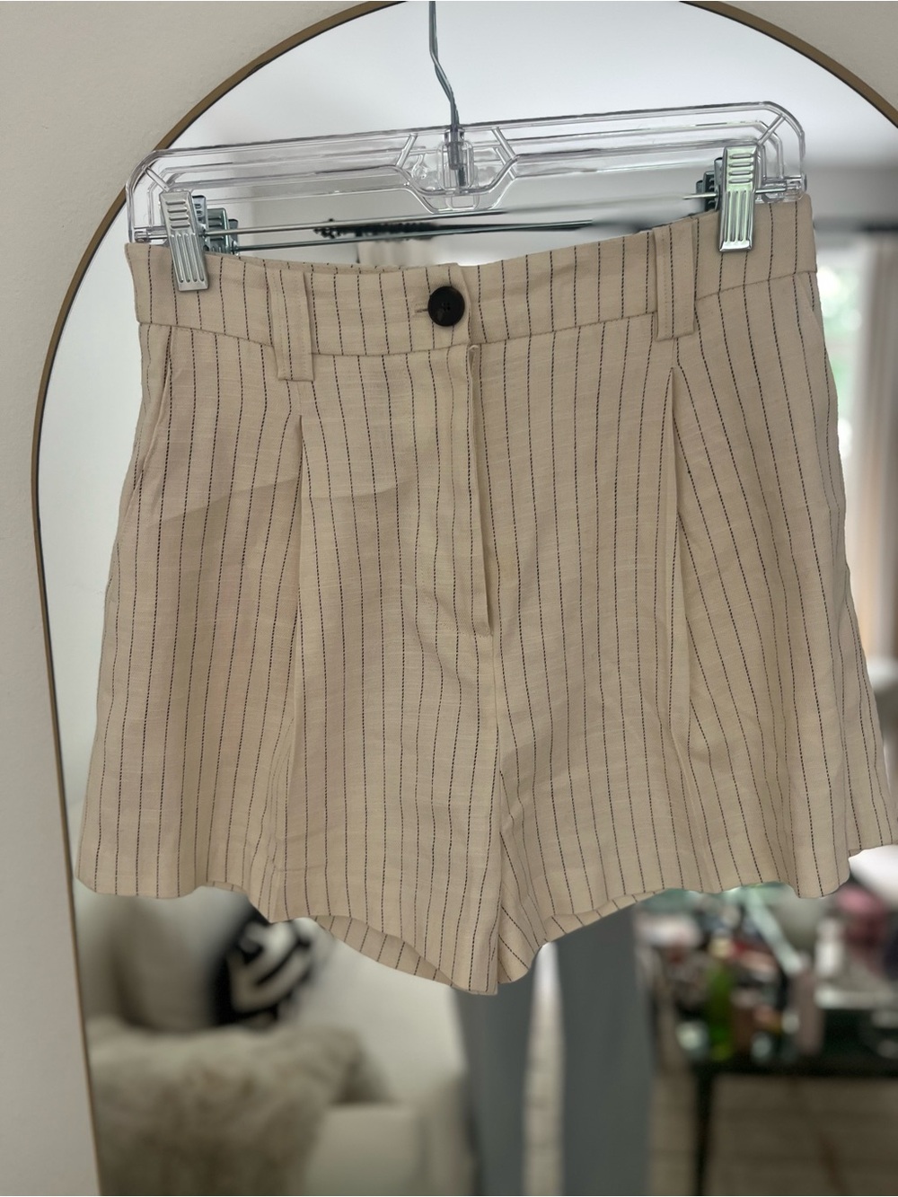 Rails Cream Pinstripe Linen blend Bermuda Shorts